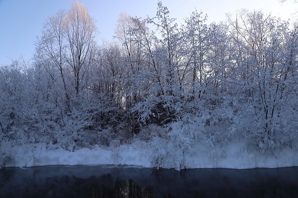 DAHINGGAN, Dec. 28, 2019 (Xinhua) — Photo taken on Dec. 28, 2019 shows a view of the Huma River in Huzhong Town of Dahinggan, northeast China’s Heilongjiang Province. Huzhong Town is named “China’s coldest town” with a recorded lowest temperature in history of minus 53 degrees Celsius. A section of Huma River in Huzhong Town is unfrozen throughout the year. (Xinhua/Sun Xiaoyu/IANS)