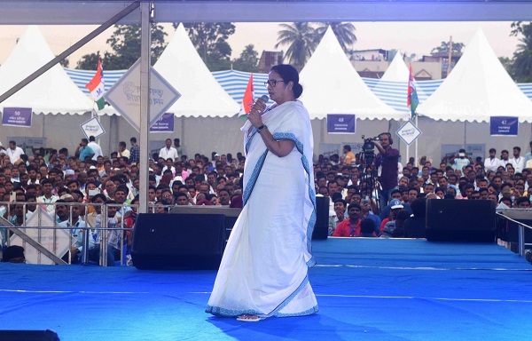 Malda: West Bengal Chief Minister Mamata Banerjee speaks during a public meeting, in Malda, on Thursday, April 04, 2023. (Photo: IANS)