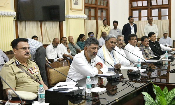 Bengaluru: Chief Minister M Siddaramaiah along with Deputy Chief Minister DK Shivakumar hold a high-level meeting with senior police officers at conference hall, in Bengaluru, Tuesday, May 23, 202