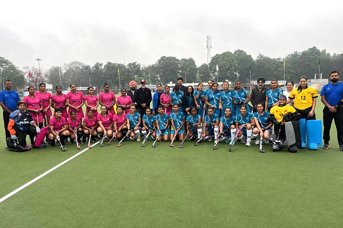 RCF and West Central railway, Jabalpur teams before the start of the match